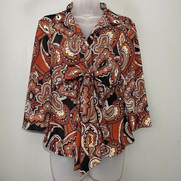 Studio 1940 Size Small Brown Stretch Knit Top Y2K Goblincore Boho Festival Retro - Picture 2 of 11